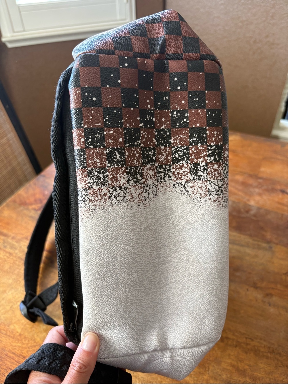 Sprayground Limited Edition Shark Spritz Savage Backpack Brown Checkered White - Picture 8 of 15